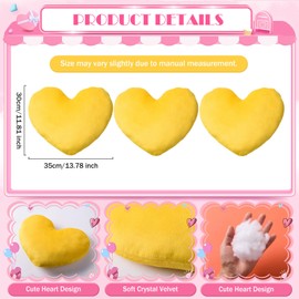 AWIZOM 3 Pcs Heart Pillows Yellow Heart Throw Pillows Cute Fuzzy Pillows Crystal Velvet Pillows Soft Throw Cushion Decorative Pillows for Valentine's Day Wedding Home Bed Sofa Couch Decor,13.8x11.8