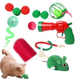 Cat Christmas Toys,Interactive Cat Toy Ball Caged Mice Teeth Cleaning Toy - Multifunctional Cat Ball Toy, Christmas Interactive Cat Toys for Bored Indoor Adult Cats