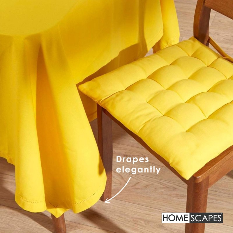 HOMESCAPES Yellow Cotton Tablecloth 6 to 8 seater Large Rectangular