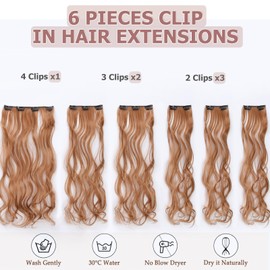 Cybelleza 48 cm Clip-In Hair Extensions, Hairpiece Like Real Hair, 6 Pieces, Hair Extensions, Clip-In Hairpiece, Wavy Hair Thickening, Synthetic Hair, Light Auburn