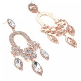 neXxtten Rose Gold Tone Metal Rhinestone Large Crystal Chandelier Post Earrings ESE347...