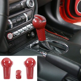JeCar Gear Shift Knob Cover Trim for Ford Mustang 2015 2016 2017 2018 2019 2020 (Red Carbon Fiber)