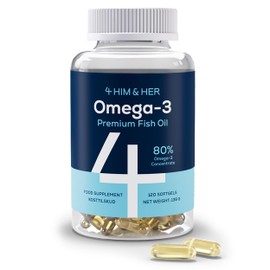 4 4 HIM & HER Omega-3 Capsules High Strength - 80% Concentrate Omega-3 Fish Oil - 668mg EPA & 500mg DHA + 83.4mg DPA Per Serving - 120 Softgels - 2 Months Supply