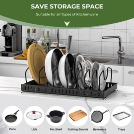 WYEDJHF Pots and Pans Organizer Under Cabinet, 8-Tier Sliding Adjustable Pan Organizer Rack and Pot Lid Holder, Pull out Pot Lid Organizer for Cabinet, Kitchen Cabinet Organization and Storage (Black)