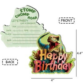 WKGDQSSS Green Dinosaur Theme Birthday Party Invitations 20-Pack with Envelopes Fill-in Design Cards, Green Jungle Decorations for Kids, Boys & Girls Celebration Supplies