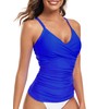 RELLECIGA Women's Royal Blue V Neckline Ruched Tankini Top Swimsuits