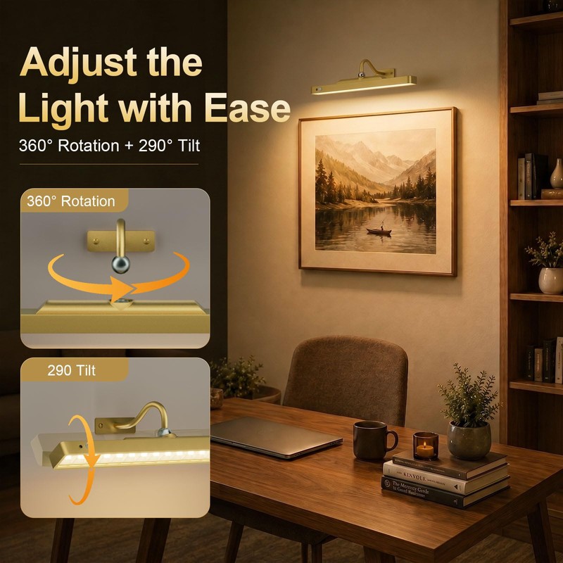TANBABY Rechargeable Picture Light for Wall, Motion Sensor, Gold, 1