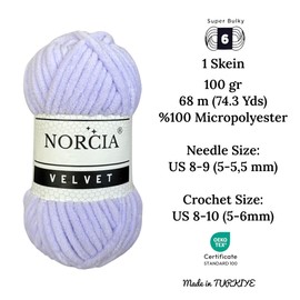NORCIA Soft Velvet Yarn Chenille Yarn for Crocheting Baby Blanket Yarn for Knitting Amigurumi Yarn Fancy Yarn for Crochet Weaving Craft (Lilac, 1 Skein)