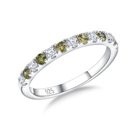 RANDES Peridot Ring Half Eternity Band 925 Sterling Silver Stacking Ring August Birthtone Rings for Women 2.7mm Thin Anniversary Band Size 6