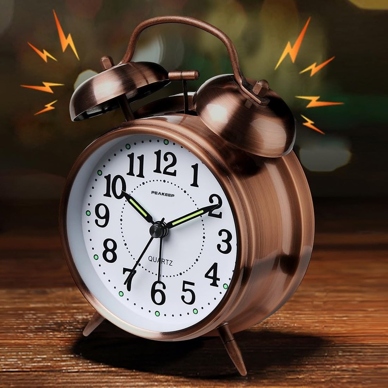 Peakeep Loud Analog Alarm Clock for Heavy Sleepers, Vintage 4-Inch