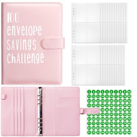 DY.2ten Saving Binder A5 100 Days Money Saving Challenge 6 Holes Budget Binder with 200 Pockets Money Management Notebook Saving Challenge Binder PU A5 Saving Binder Household Management Couple