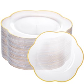 Liacere 100PCS Clear Plastic Plates - Clear and Gold Disposable Dinner Plates - 10inch Heavy Duty Gold Dinner Plates, Perfect for Wedding & Party & Holiday