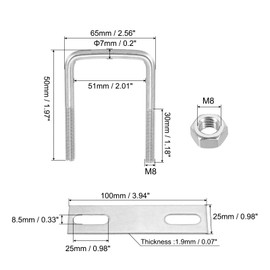 PATIKIL M8x50x50mm Square U-Bolts Kit, 4Set 304 Stainless Steel Square U Shaped Bolts Replacement Parts with Frame Plates and Nuts for Ski Board Sailboat Trailer