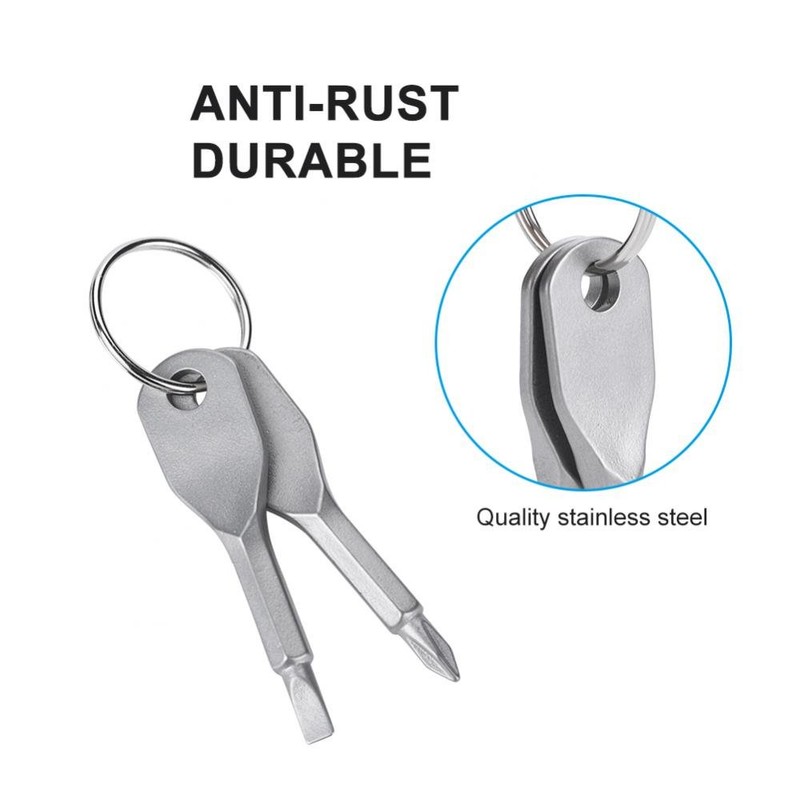 Mini Screwdriver Keychain Set, Portable Flat Head Stainless Steel and