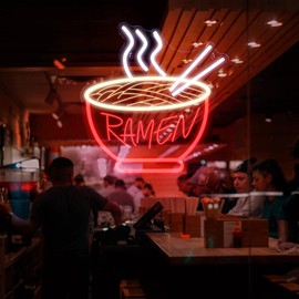 Red Ramen Neon Sign - IMEGINA 3D Dimmable 12V Japanese Neon Signs for Wall Decor 15.3x14.5 Inch, Bright LED Neon Lights for Restaurant, Window, Shop, Dinning Room