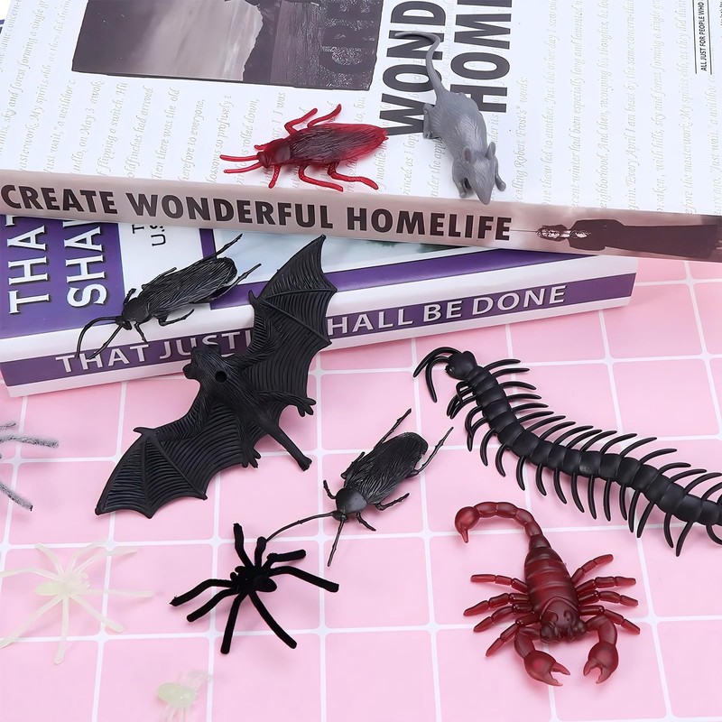 50 PCS Halloween Bugs,Plastic Spiders Halloween,Plastic Spiders,Plastic Bugs,Fake Spiders,Fake Spider,Bugs,Halloween