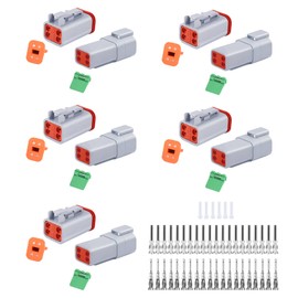 66 PCS Deutsch DT Grey 4 Pin Connectors 5 Set, Waterproof Electrical Wire Connector with Stamped Contacts and Seal Plug for Truck, Off-Road Vehicles, Construction, Agriculture, Motorcycle Wiring