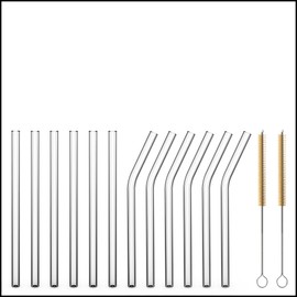 Sir Finley Monkey Glass Straws Long (Pack of 12) - Glass Straws Reusable, Dishwasher Safe - 15 cm Straight & Curved Transparent
