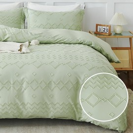 EMME Green Duvet Cover Twin, Tufted Duvet Cover Set, Boho Bedding Sets for All Seasons, 2 Pieces Embroidery Chic Duvet Cover Full, 1 Duvet Cover + 1 Pillowcase (Sage Green, Twin)