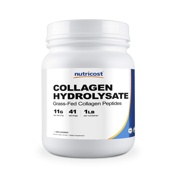 Nutricost Grass-Fed Collagen Powder 1LB (454 G) - Grass Fed Bovine Collagen Hydrolysate (Unflavored) - Collagen Peptides