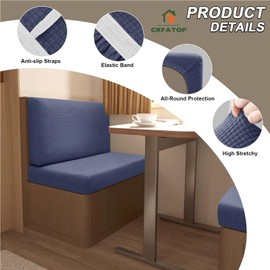 CRFATOP Sets of 2 Waterproof RV Dinette Cushion Slipcover Jacquard Camper Cushion Covers Stretch 2 Seat Sofa Chair Cover Furniture Protector for RV Car Bench 2 Backrest Covers & 2 Bench Covers,Navy