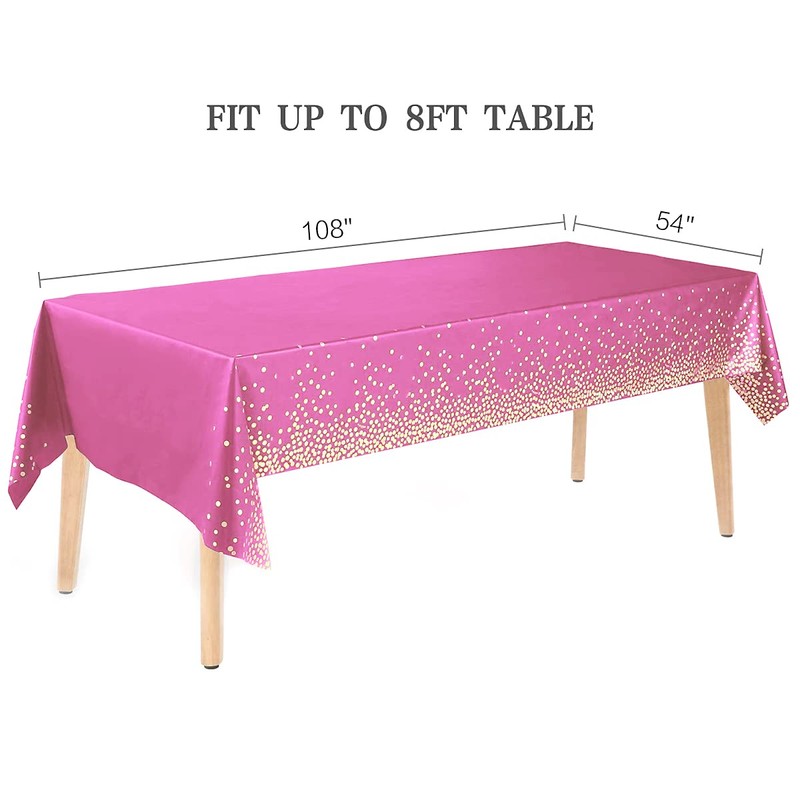 Jepeux 2 Packaging Pink and Gold Plastic Tablecloth, 54 inch