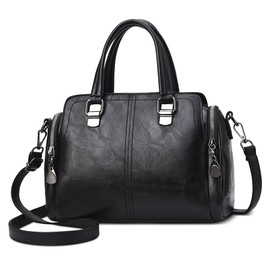 DORRISO Retro Women Small Top Handle Bag Fashion Handbags Classic Shoulder Tote Bags for Work Travel Date Casual Shopping Holiday Daily Ladies Soft PU Leather Satchel Cross Body Bag Black
