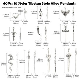 UR URLIFEHALL 60 pcs 10 Styles Tibetan Weapon Charms Antique Silver Knife Sword Pendant Charms for DIY Bookmarks Necklace Bracelace Jewelry Making