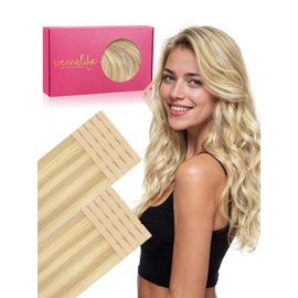 WENNALIFE Tape Weft Hair Extensions Real Human Hair, Tape in Hair Extensions Human Hair 18 Inch 50g 10pcs Light Blonde Highlighted Golden Blonde Luxury Remy Hair Straight Extensiones De Cabello Hmano