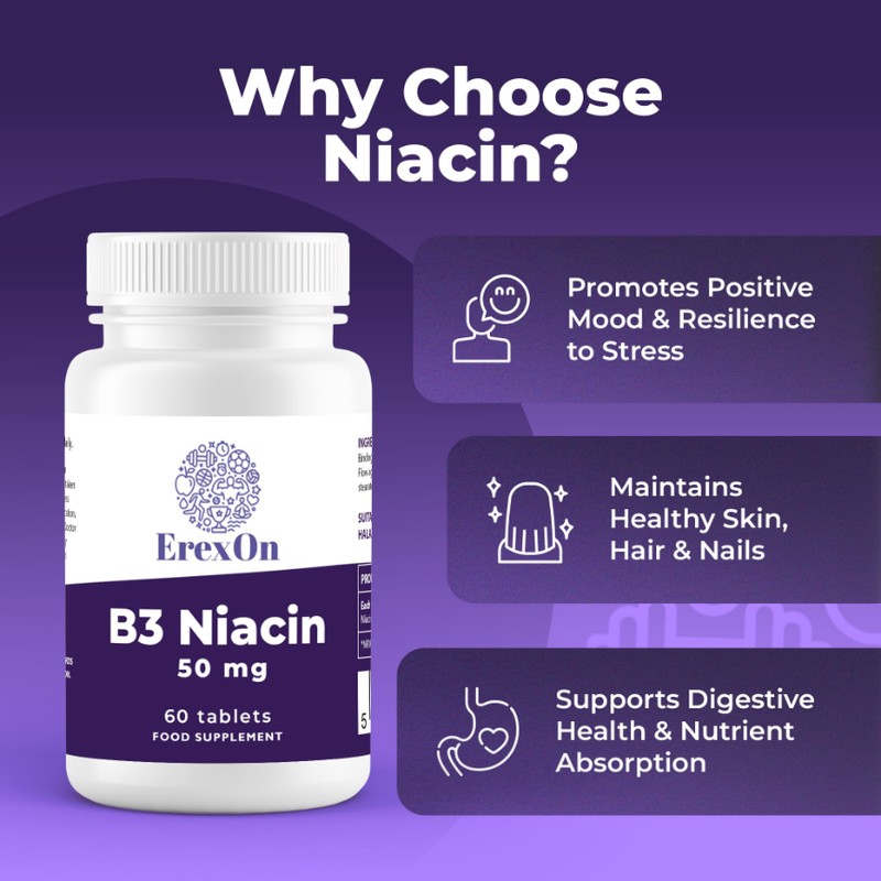 ErexOn Vitamin B3 | Niacin Supplement 50mg | 60 Vegan