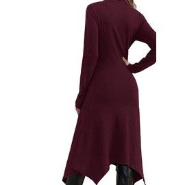Jayscreate Women's Fall Sweater Dress 2023 Long Sleeve Midi Tie Front A-Line High Waist Winter Business Casual Dress Wine Red