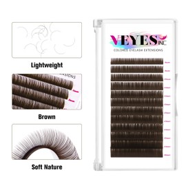 VEYES INC Colored Lash Extensions 03 05 07 15 C/D Curl 8-16mm Mixed Length Tray, Premium Individual Silk Eyelashes, Professional Supplies for Lash Techs (Dark Latte Brown 0.05 CC 8-16mm)