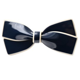 3.44 inch Elegant Bow Hair Clip for Women,Spring Clips for Ponytails White with Black Trim, Pre-tied Design (dark blue)