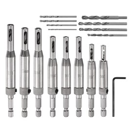sourcing map 8pcs Self Centering Drill Bit Set 5/64-1/4" 5mm, 1/4" Hex Shank Drilling Bits for Wood Working, Cabinet Door Hinge Hole Punch Tool Self Center with 8 Drill Bit Replacement