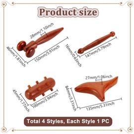 AHANDMAKER 4Pcs 4 Styles Massage Tool Set, Wooden Gua Sha Tool, T-Shape Massage Roller, Therapy Trigger Point Massage Tool, Wood Massager for Body, Face, Shoulder, Arm, Leg, Foot