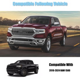 AUCERAMIC Chrome Mirror Cover Caps + Door Handle Covers Without Smart Keyholes Compatible with 2019-2024 Ram 1500 4-Door Extended/Crew Cab Models Only