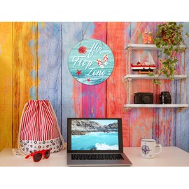 FLYAB Flip Flop Zone Sign 11.5" Funny Beach Wall Decor Vintage Summer Door Decor Sign Swimming Pool Zone Hanging Plaque for Home Wall Front Door Indoor Outdoor Summer Decorations