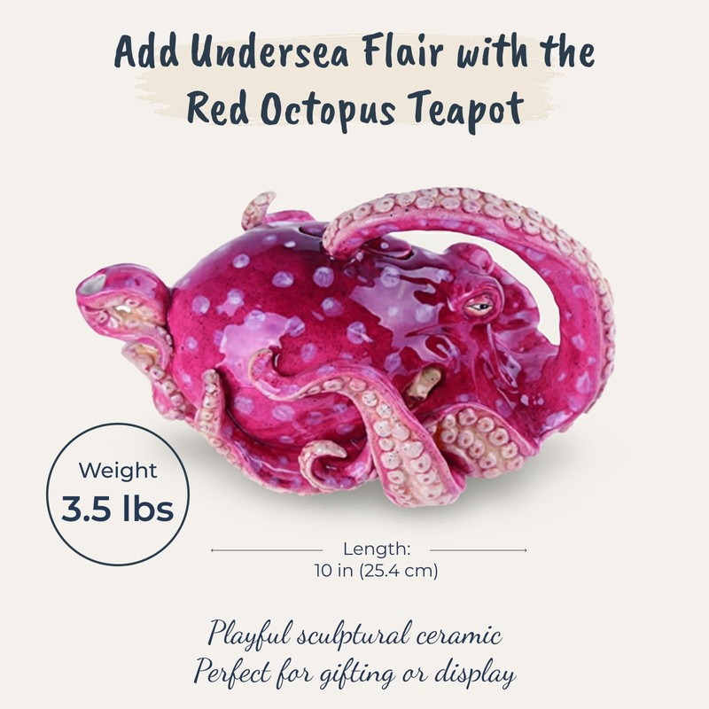 Blue Sky Ceramics Red Octopus Teapot, Multi