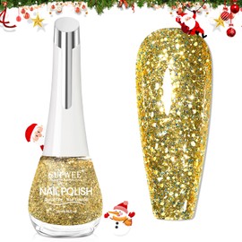SUPWEE Gold Nail Polish Quick Dry Christmas Nail Polish Shimmer Holographic Nail Lacquer Shimmer Iridescent Fingernail Polish for Beginner Finger Toe Manicure DIY 16ml/0.54fl oz