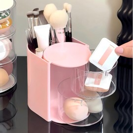 Organizador de accesorios para el cabello con soporte para cepillo para polvo de pelo, soporte giratorio para brochas de maquillaje para collares, arete, pulseras, anillo, brochas de maquillaje, pinza