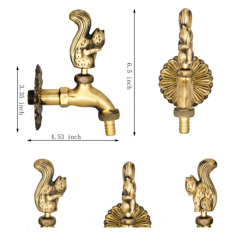 Brass Squirrel Garden Outdoor Faucet Decorative Antique Brass Wall Mount