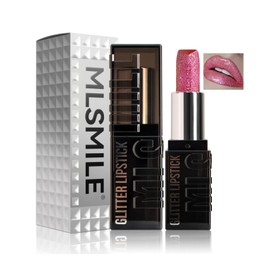 MIESCHER Sparkling Lipstick Lip Gloss Long Lasting, Waterproof Diamond Metallic Shiny Glitter Lip Balm Bold Glow Goth Lipstick for Women Girls, High Pigmented Nonstick Cup Makeup Lipstick, Rose