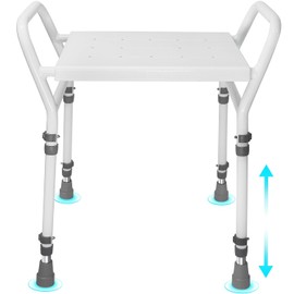 Shower Chair Seat with Arm for Inside Shower - Adjustable Up to 24 Inches Shower Stool with Suction Feet for Seniors, Elderly, Handicap & Disabled-Adjustable Support Shower Bench