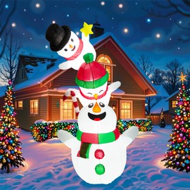 8FT Christmas Inflatable Snowman Outdoor Decoration, Blow Up Snowman Yard Garden Decoration with Built-in LED Lights for Holiday, Party, Xmas Decoration - Snowman
