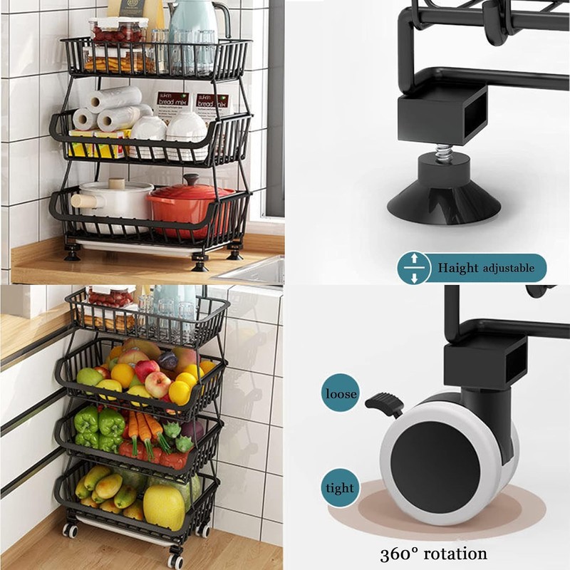 CarolynDesign Kitchen Storage Baskets Black Iron Wire Storage Bins with