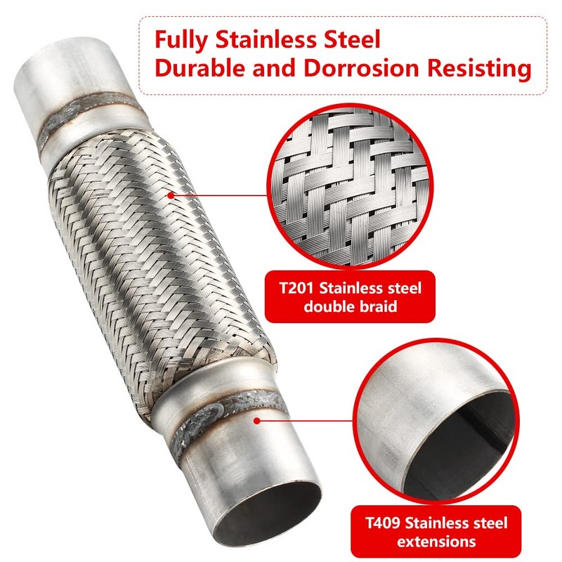 Autarboor Exhaust Flex Pipe, 2.25''x 8''Stainless Steel Heavy Duty Exhaust