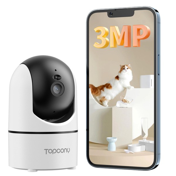 Topcony WiFi 2K PTZ, 355° Pan, 115° Tilt, Remote Control, 24-Hour Recording, Infrared Night Vision, Two-Way Audio, Human Body/Voice/Motion Sensor, Notifications, Sharing, SD Card (2023 Version) Can be viewed on your smartphone in Japanese Instruction Man
