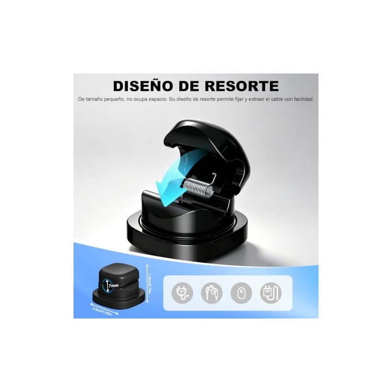 Sujetador de Cables, Set 100 Clips Adhesivos y 6 Sujetadores