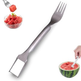 Watermelon Fork Slicer Cutter, Stainless Steel 2-in-1 Watermelon Fork Slicer, Portable Watermelon Fork Watermelon Cutter Slicer Tool Fruit Forks Slicer for Home Party Camping Kitchen Gadget