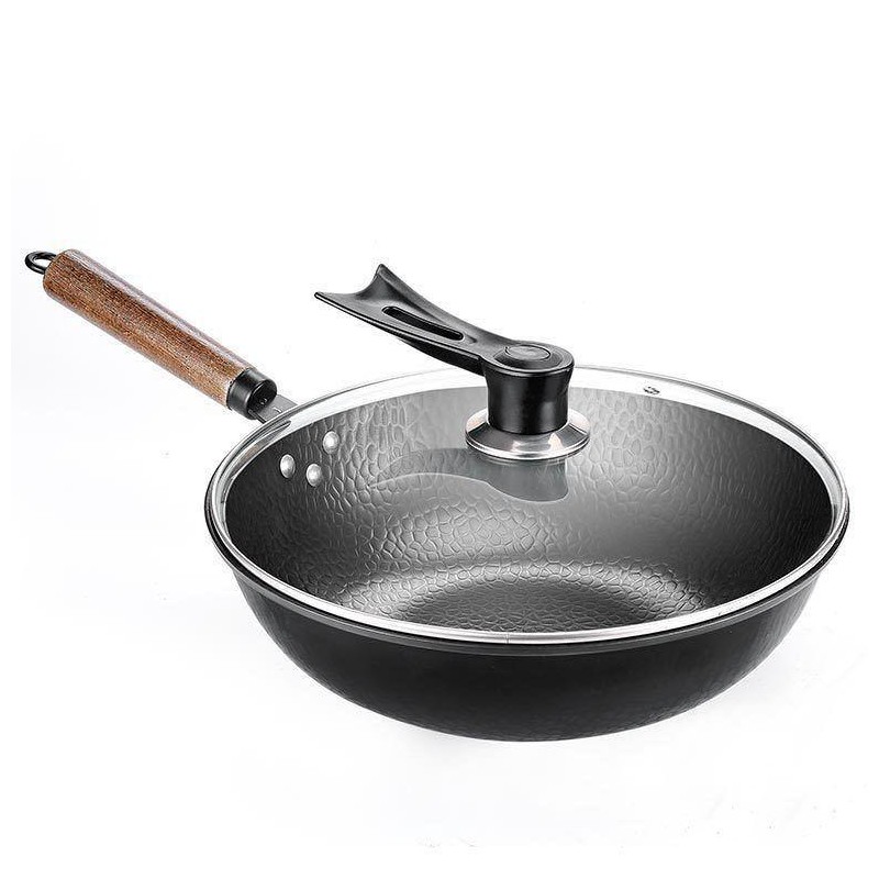 Iron Pan Traditional Iron Wok Handmade - format: Glass cover
